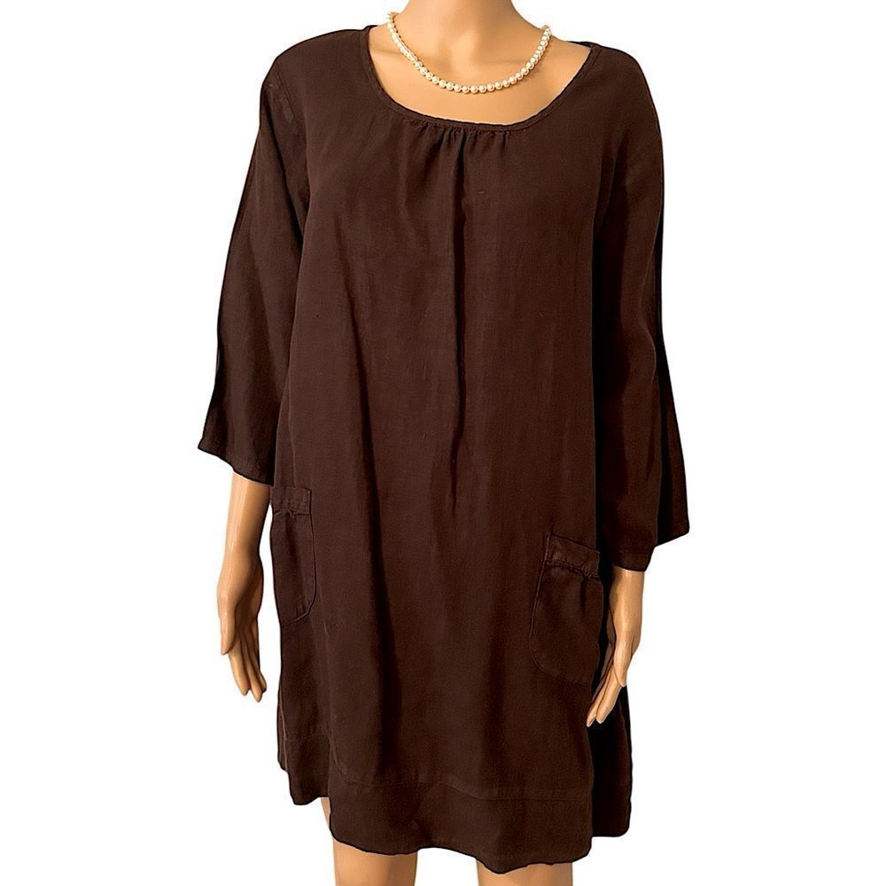 Match Point USA Women’s Size XL Solid Brown 100% Linen Tunic Top Blouse